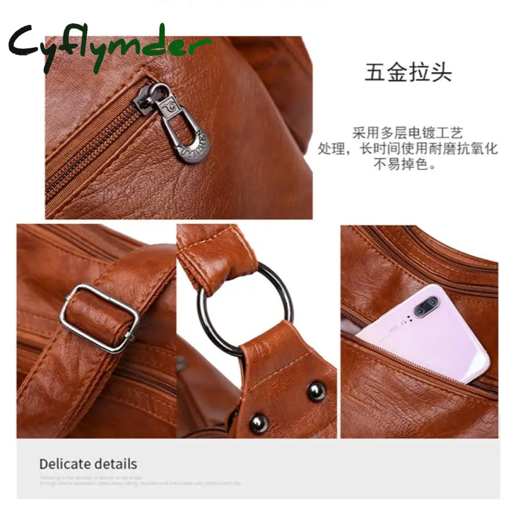 Cyflymder Luxury Pu Leather Messenger Bag Vintage Women Hand Large Soft Casual Hobo Handbag Female