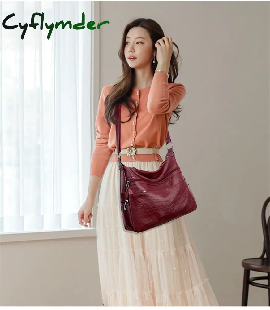 Cyflymder Luxury Pu Leather Messenger Bag Vintage Women Hand Large Soft Casual Hobo Handbag Female