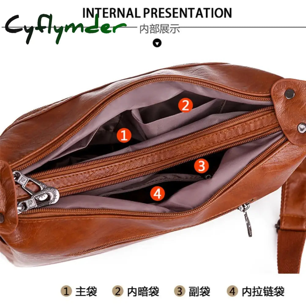 Cyflymder Luxury Pu Leather Messenger Bag Vintage Women Hand Large Soft Casual Hobo Handbag Female