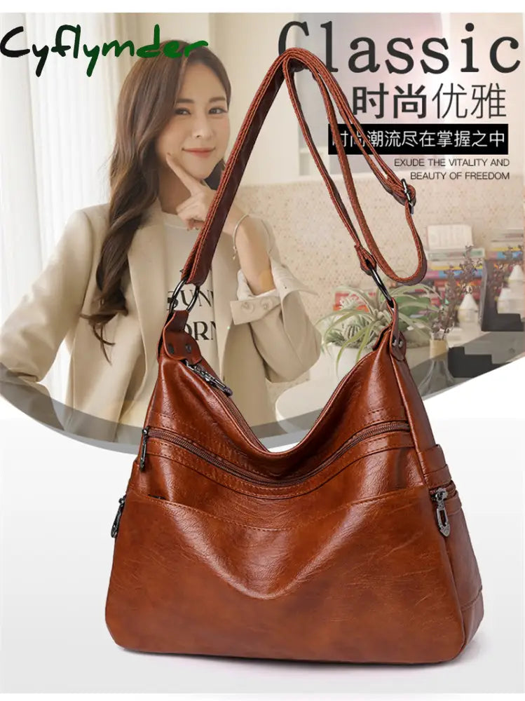 Cyflymder Luxury Pu Leather Messenger Bag Vintage Women Hand Large Soft Casual Hobo Handbag Female