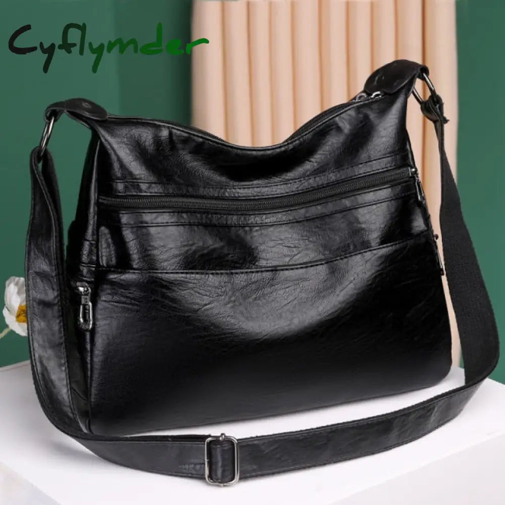 Cyflymder Luxury Pu Leather Messenger Bag Vintage Women Hand Large Soft Casual Hobo Handbag Female