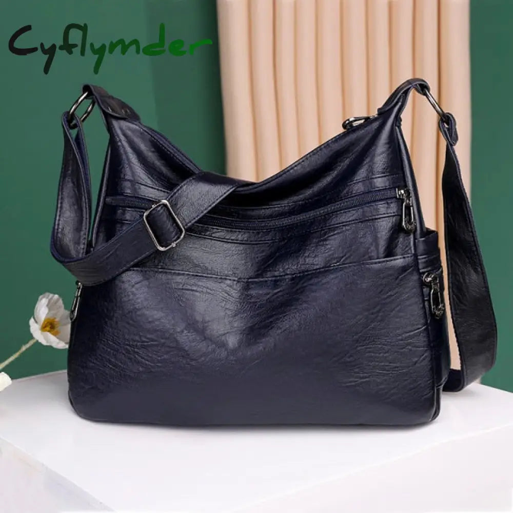 Cyflymder Luxury Pu Leather Messenger Bag Vintage Women Hand Large Soft Casual Hobo Handbag Female