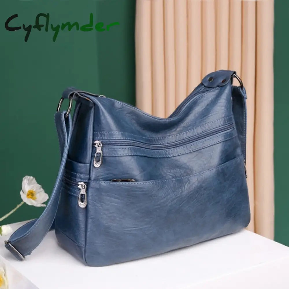 Cyflymder Luxury Pu Leather Messenger Bag Vintage Women Hand Large Soft Casual Hobo Handbag Female