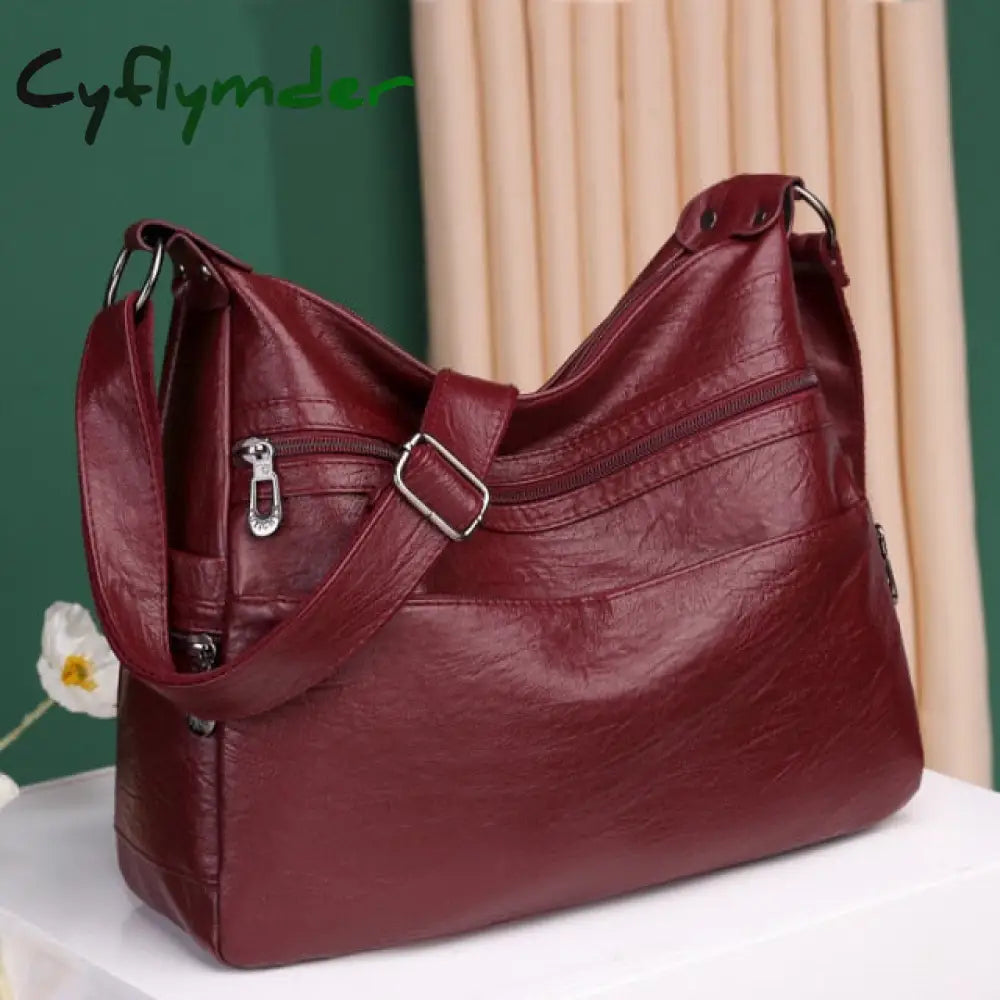 Cyflymder Luxury Pu Leather Messenger Bag Vintage Women Hand Large Soft Casual Hobo Handbag Female