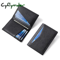 Luxury RFID Bifold Small Card Wallet for Men Contrast Color Slim Cross Pattern Genuine Leather Men's Credit Card Holder