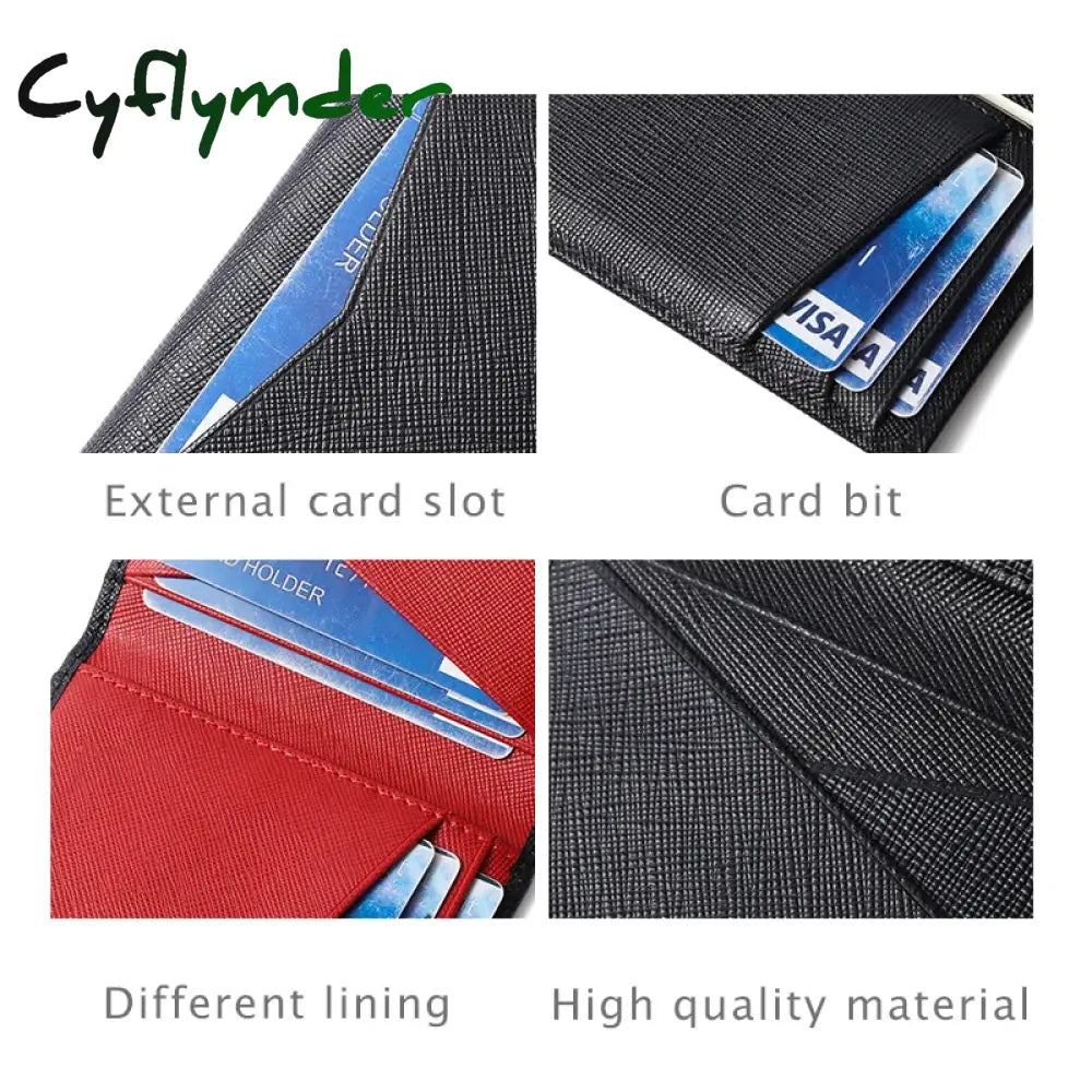 Cyflymder Luxury Rfid Bifold Small Card Wallet For Men Contrast Color Slim Cross Pattern Genuine