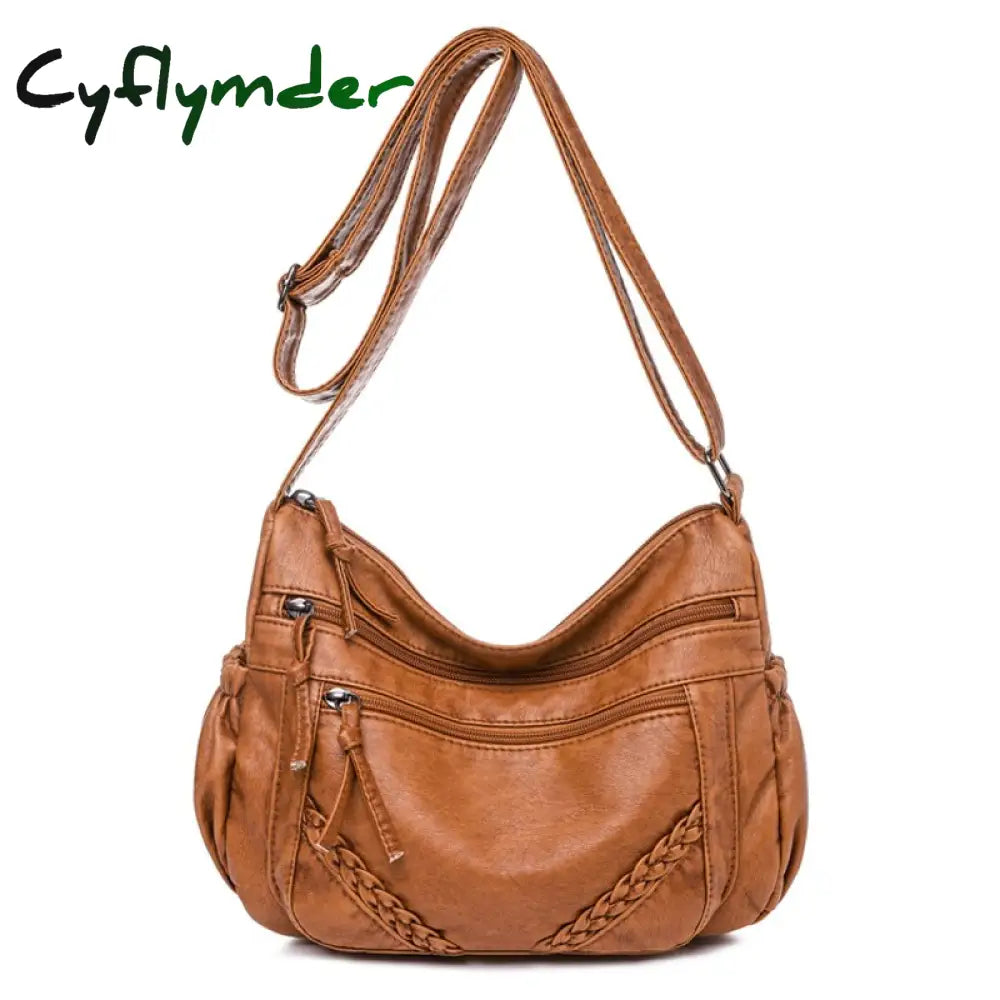 Cyflymder Luxury Shoulder Bags For Women Vintage Messenger Bag Soft Pu Leather Crossbody Brown