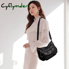 Cyflymder Luxury Shoulder Bags For Women Vintage Messenger Bag Soft Pu Leather Crossbody Brown