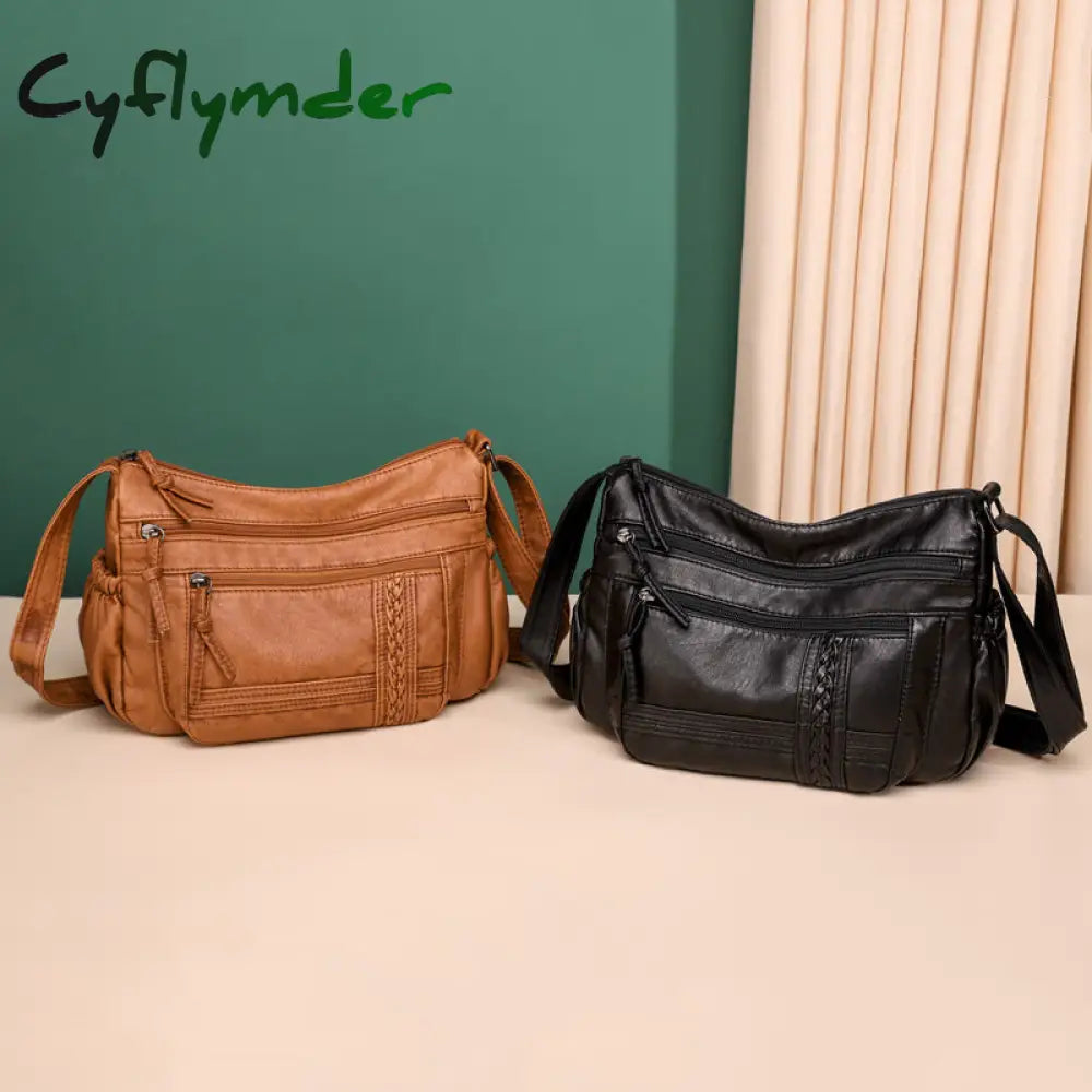 Cyflymder Luxury Shoulder Bags For Women Vintage Messenger Bag Soft Pu Leather Crossbody Brown