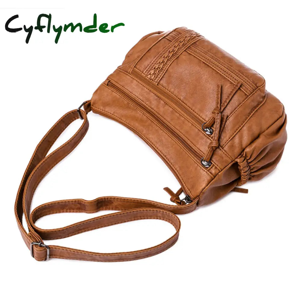 Cyflymder Luxury Shoulder Bags For Women Vintage Messenger Bag Soft Pu Leather Crossbody Brown