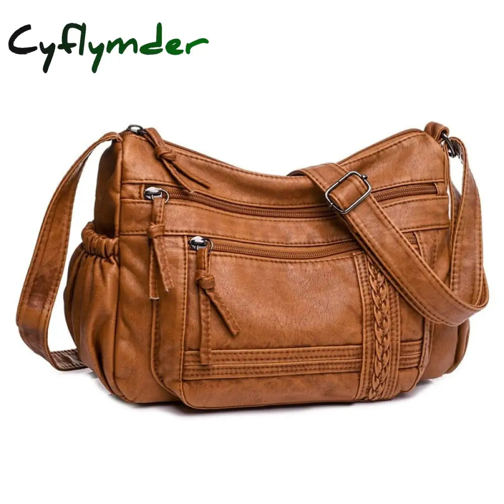 Cyflymder Luxury Shoulder Bags For Women Vintage Messenger Bag Soft Pu Leather Crossbody Brown