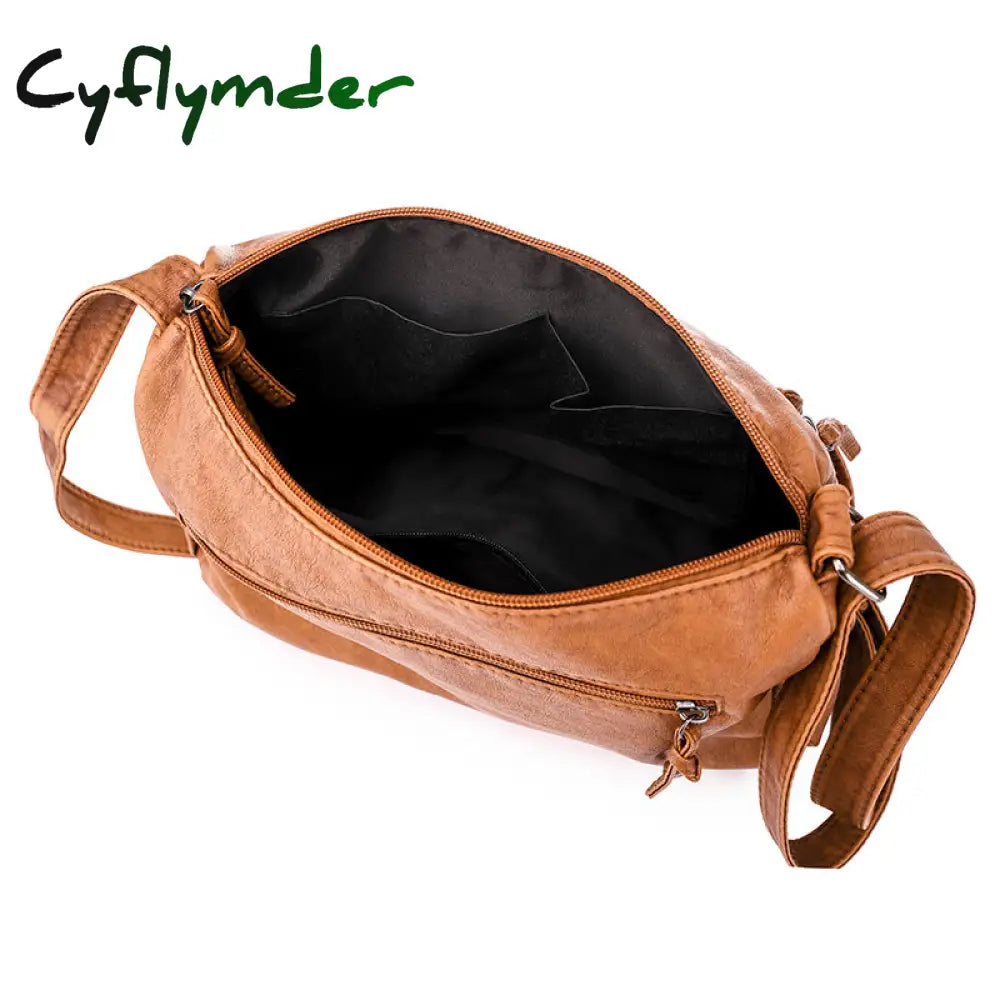 Cyflymder Luxury Shoulder Bags For Women Vintage Messenger Bag Soft Pu Leather Crossbody Brown