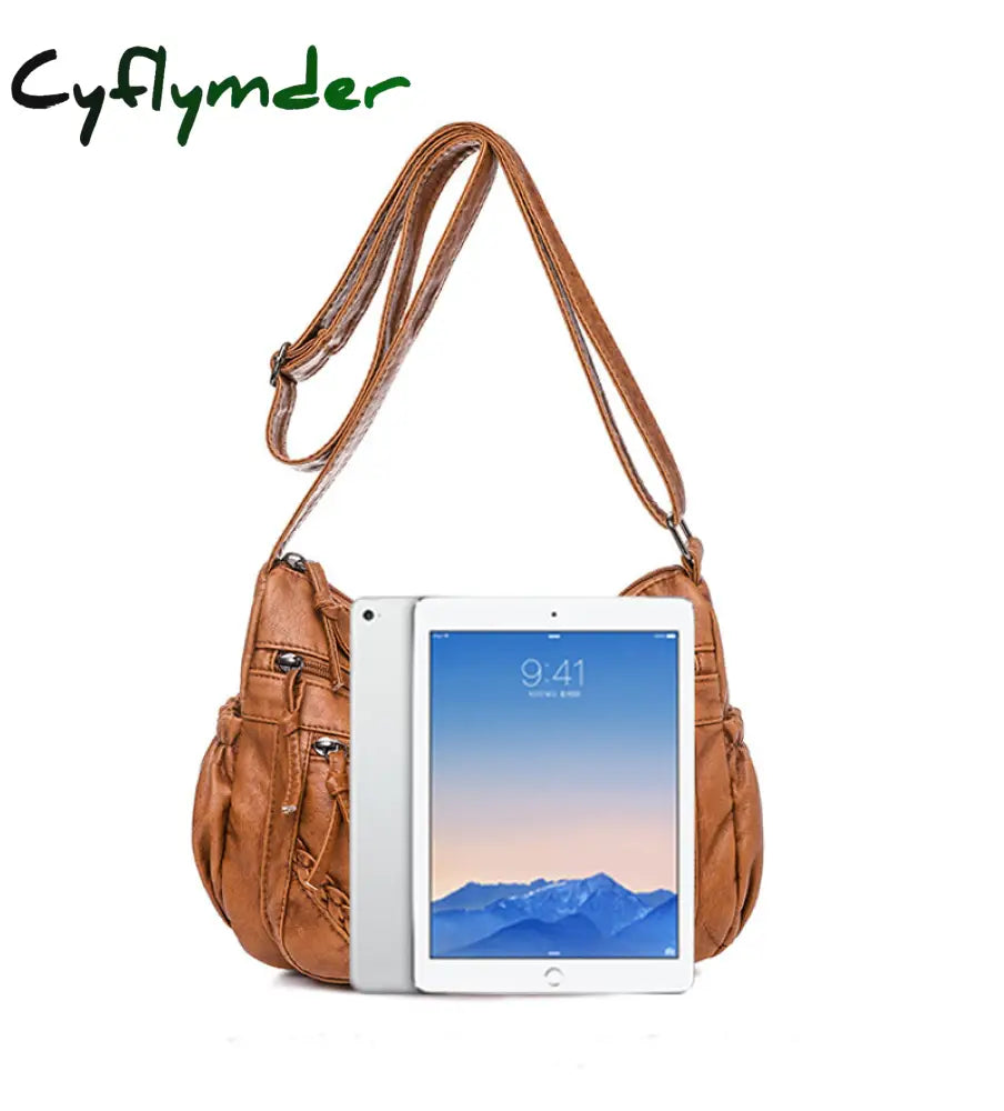 Cyflymder Luxury Shoulder Bags For Women Vintage Messenger Bag Soft Pu Leather Crossbody Brown