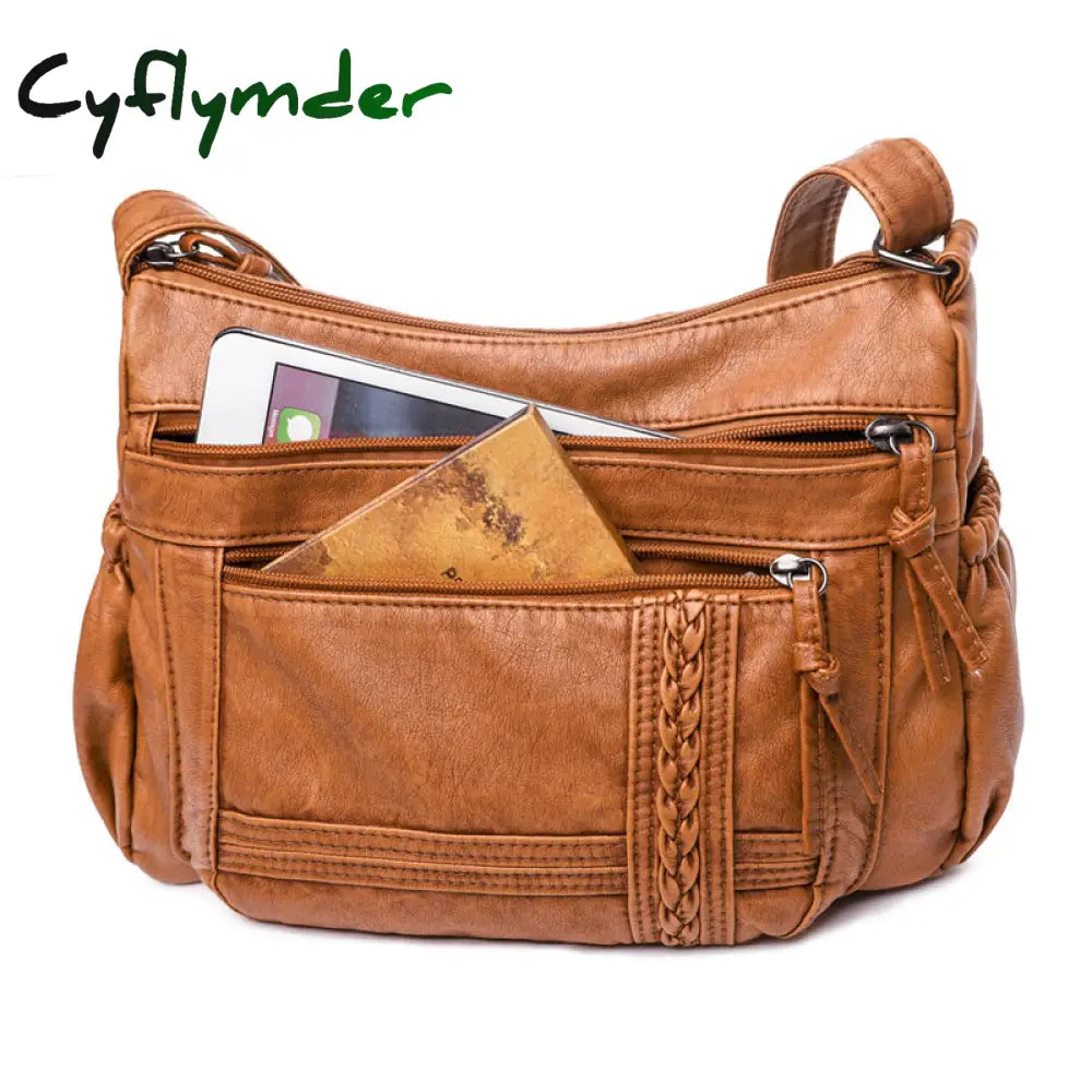 Cyflymder Luxury Shoulder Bags For Women Vintage Messenger Bag Soft Pu Leather Crossbody Brown