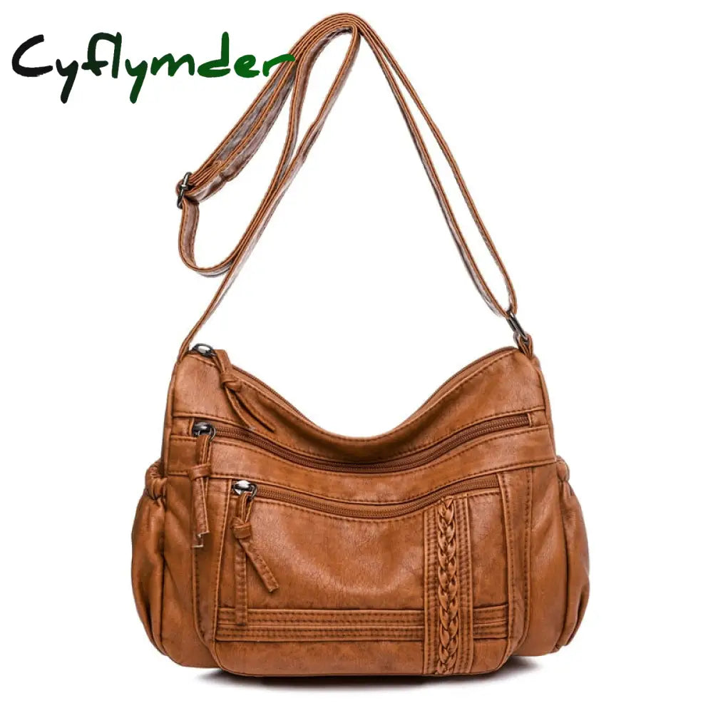 Cyflymder Luxury Shoulder Bags For Women Vintage Messenger Bag Soft Pu Leather Crossbody Brown