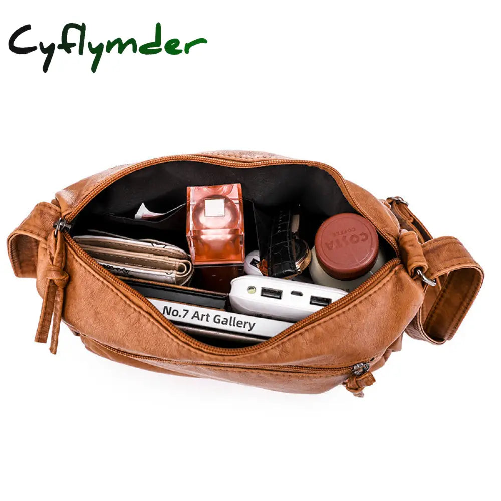 Cyflymder Luxury Shoulder Bags For Women Vintage Messenger Bag Soft Pu Leather Crossbody Brown