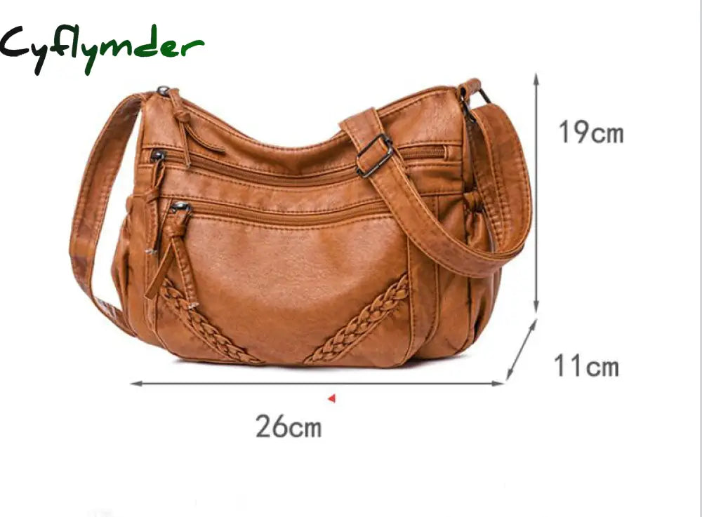 Cyflymder Luxury Shoulder Bags For Women Vintage Messenger Bag Soft Pu Leather Crossbody Brown