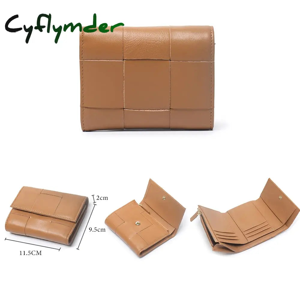 Cyflymder Luxury Women Wallets Genuine Leather Card Holders Handmade Woven Money Clip Coin Purse