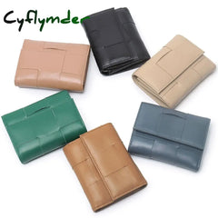 Cyflymder Luxury Women Wallets Genuine Leather Card Holders Handmade Woven Money Clip Coin Purse