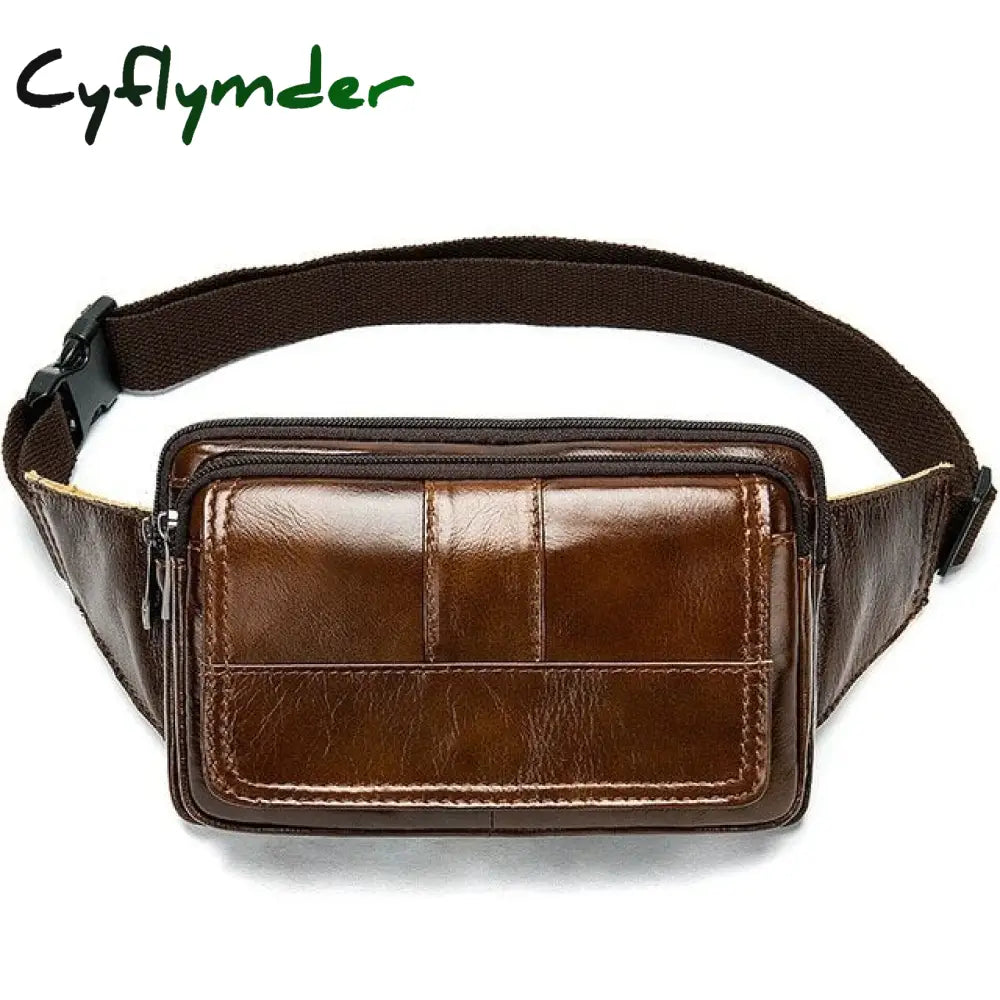 Cyflymder Male Fanny Pack Men’s Waist Bag Genuine Leather Belt Pouch Hip Bags Sport Phone Money
