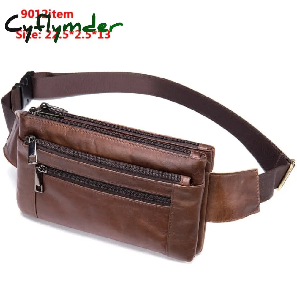 Cyflymder Male Fanny Pack Men’s Waist Bag Genuine Leather Belt Pouch Hip Bags Sport Phone Money