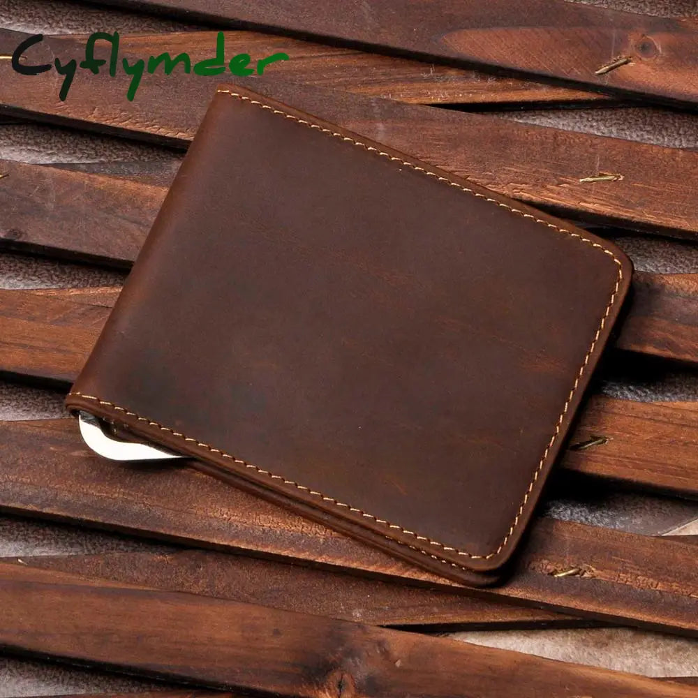 Cyflymder Male Genuine Leather Design Fashion Slim Wallet Front Pocket Money Clip Mini Bill Purse