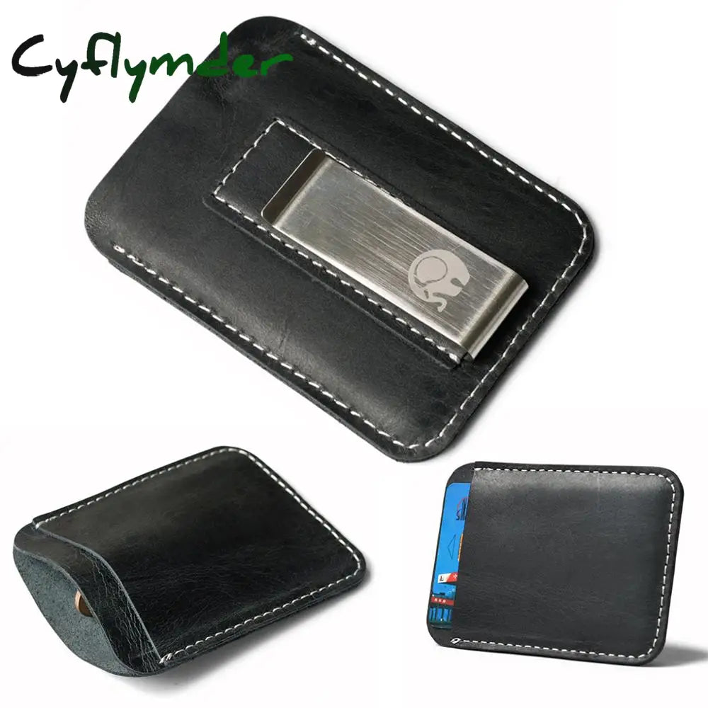 Cyflymder Male Genuine Leather Design Fashion Slim Wallet Front Pocket Money Clip Mini Bill Purse