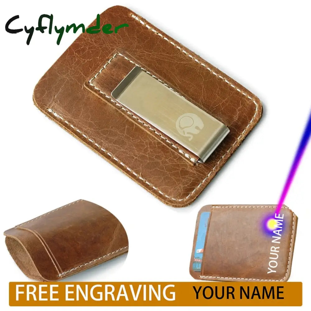 Cyflymder Male Genuine Leather Design Fashion Slim Wallet Front Pocket Money Clip Mini Bill Purse