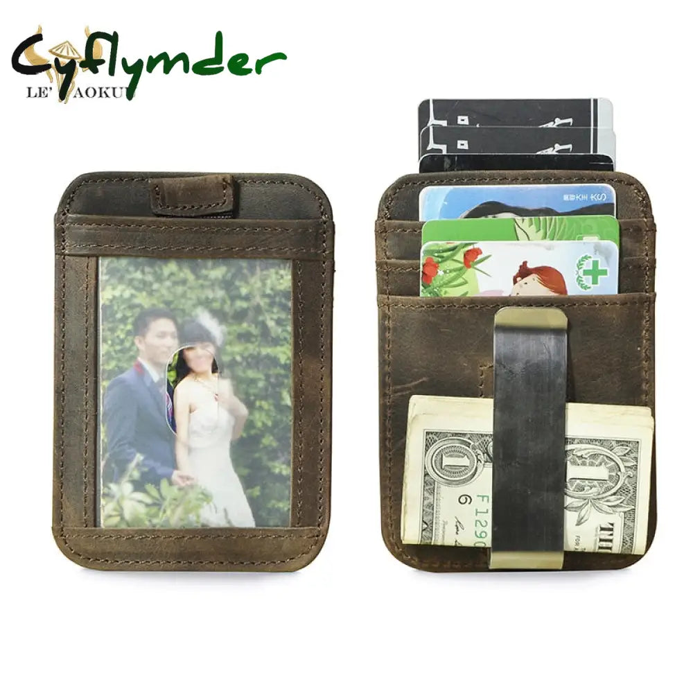 Cyflymder Male Genuine Leather Design Fashion Slim Wallet Front Pocket Money Clip Mini Bill Purse