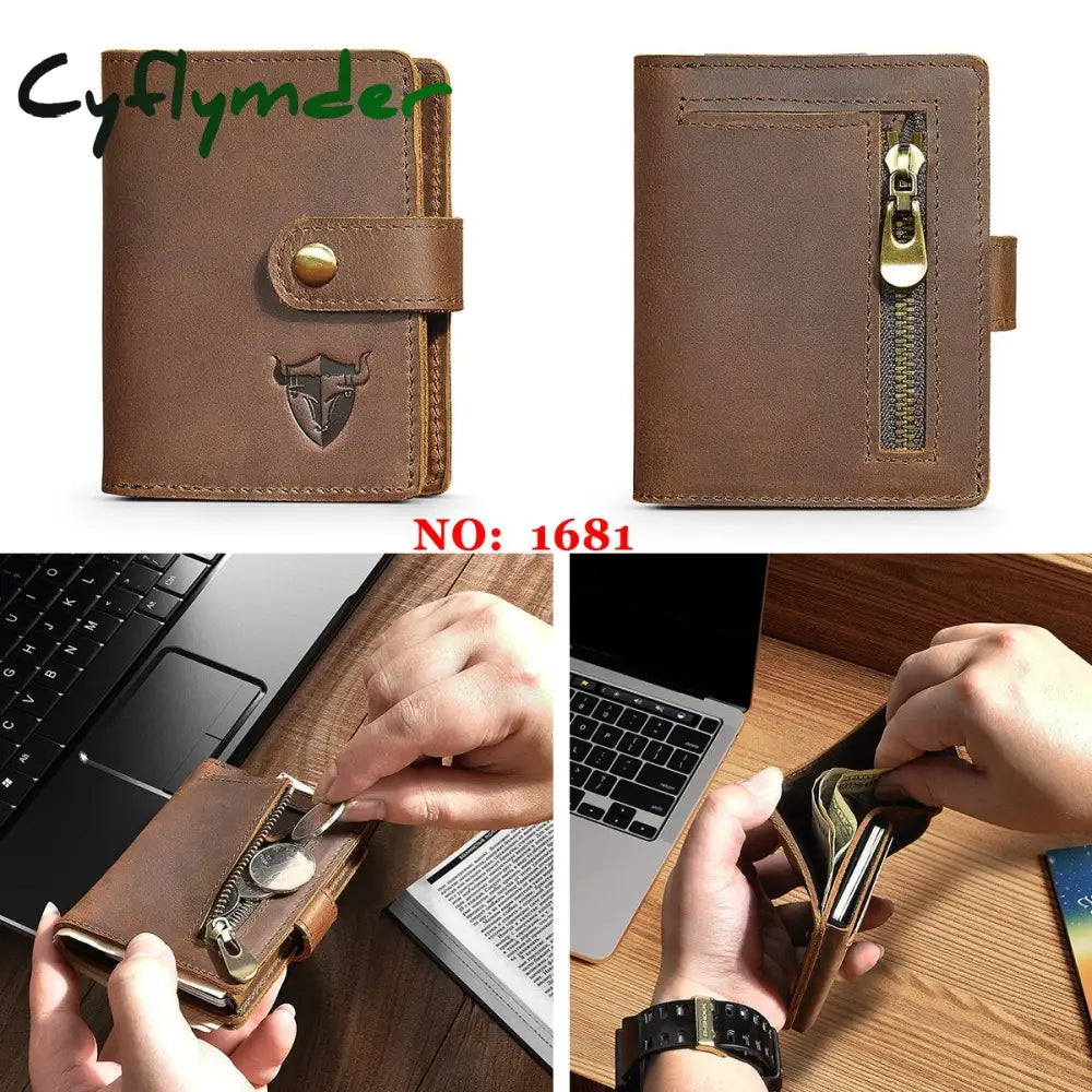 Cyflymder Male Genuine Leather Design Fashion Slim Wallet Front Pocket Money Clip Mini Purse For