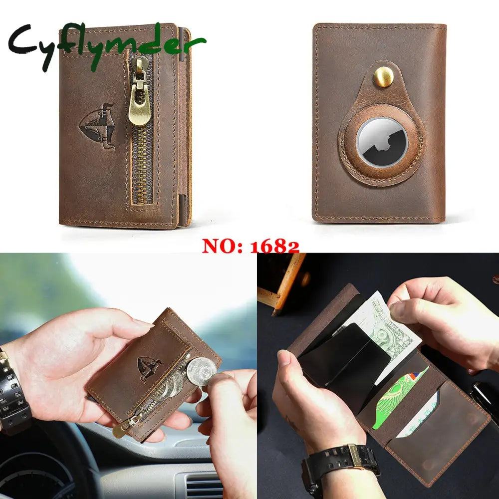 Cyflymder Male Genuine Leather Design Fashion Slim Wallet Front Pocket Money Clip Mini Purse For