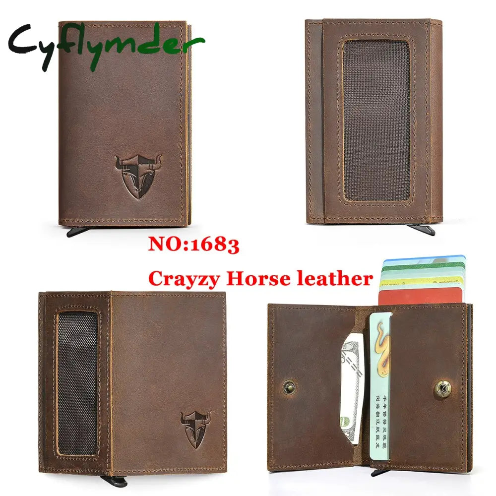 Cyflymder Male Genuine Leather Design Fashion Slim Wallet Front Pocket Money Clip Mini Purse For