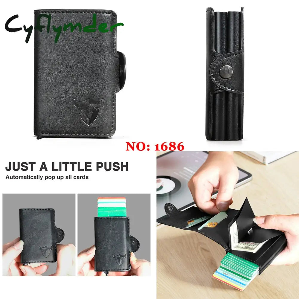 Cyflymder Male Genuine Leather Design Fashion Slim Wallet Front Pocket Money Clip Mini Purse For