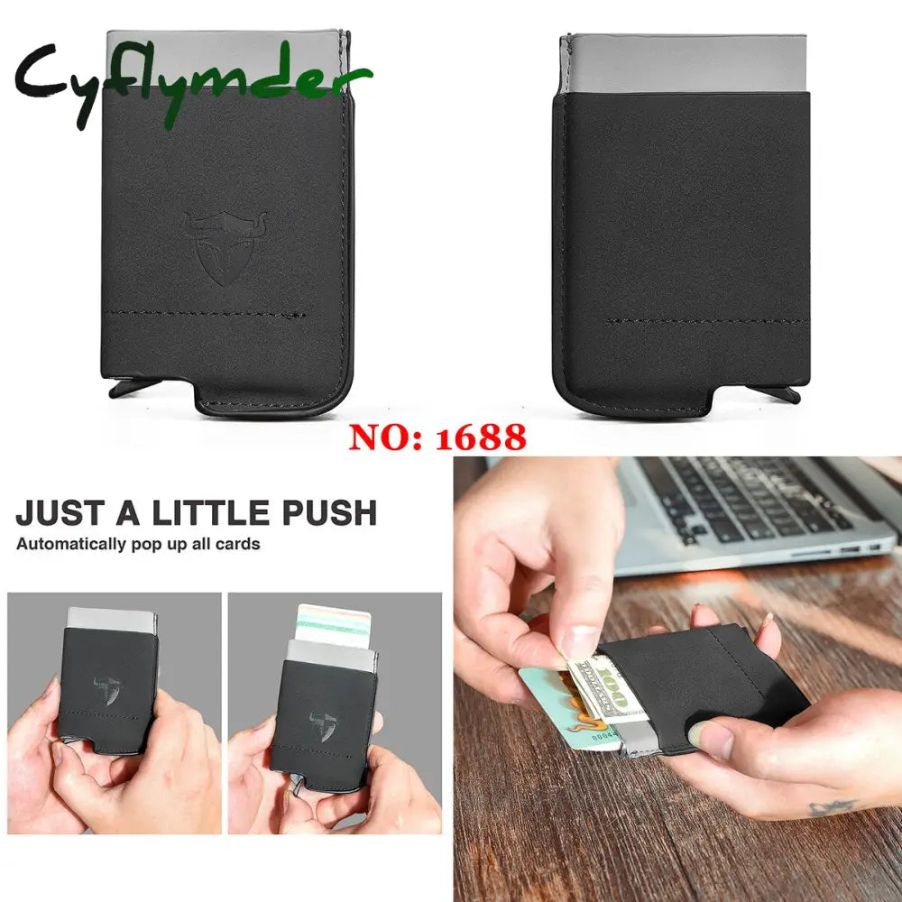 Cyflymder Male Genuine Leather Design Fashion Slim Wallet Front Pocket Money Clip Mini Purse For