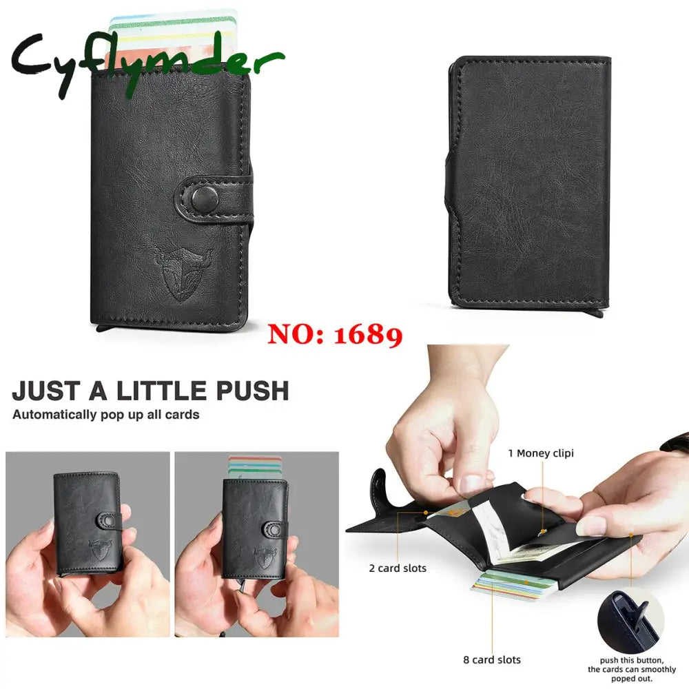 Cyflymder Male Genuine Leather Design Fashion Slim Wallet Front Pocket Money Clip Mini Purse For