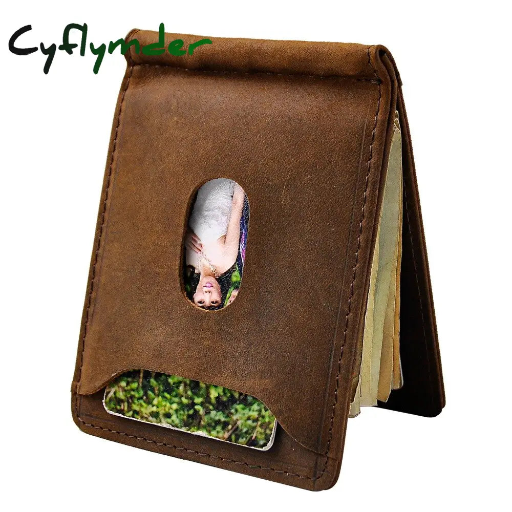 Cyflymder Male Genuine Leather Design Fashion Slim Wallet Front Pocket Money Clip Mini Purse For Men