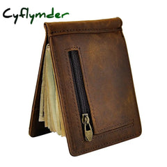 Cyflymder Male Genuine Leather Design Fashion Slim Wallet Front Pocket Money Clip Mini Purse For Men