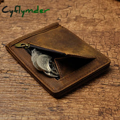 Cyflymder Male Genuine Leather Design Fashion Slim Wallet Front Pocket Money Clip Mini Purse For Men