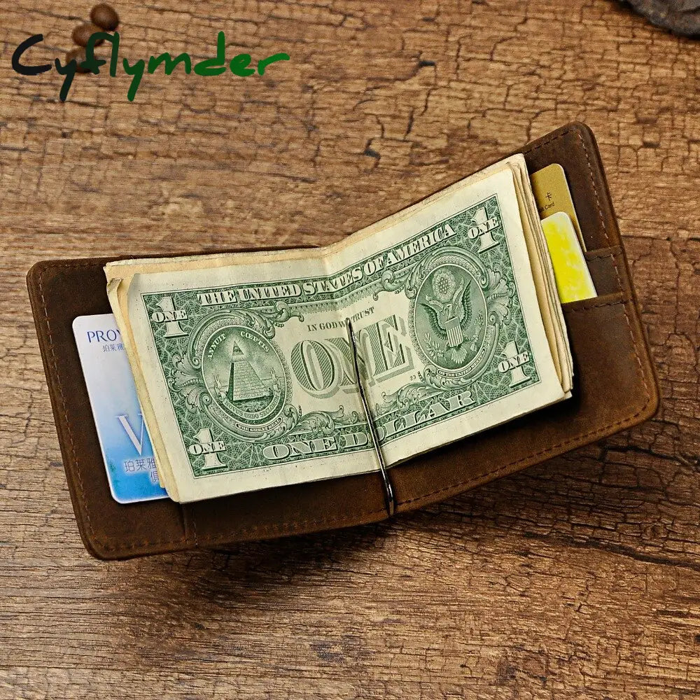 Cyflymder Male Genuine Leather Design Fashion Slim Wallet Front Pocket Money Clip Mini Purse For Men