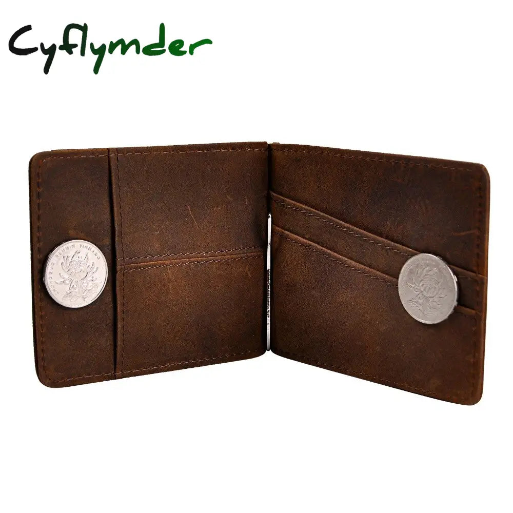 Cyflymder Male Genuine Leather Design Fashion Slim Wallet Front Pocket Money Clip Mini Purse For Men