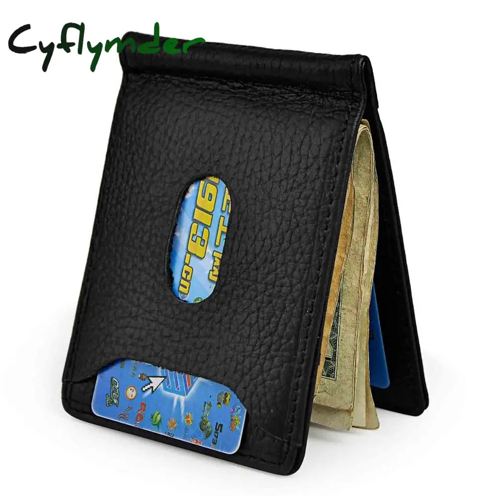 Cyflymder Male Genuine Leather Design Fashion Slim Wallet Front Pocket Money Clip Mini Purse For