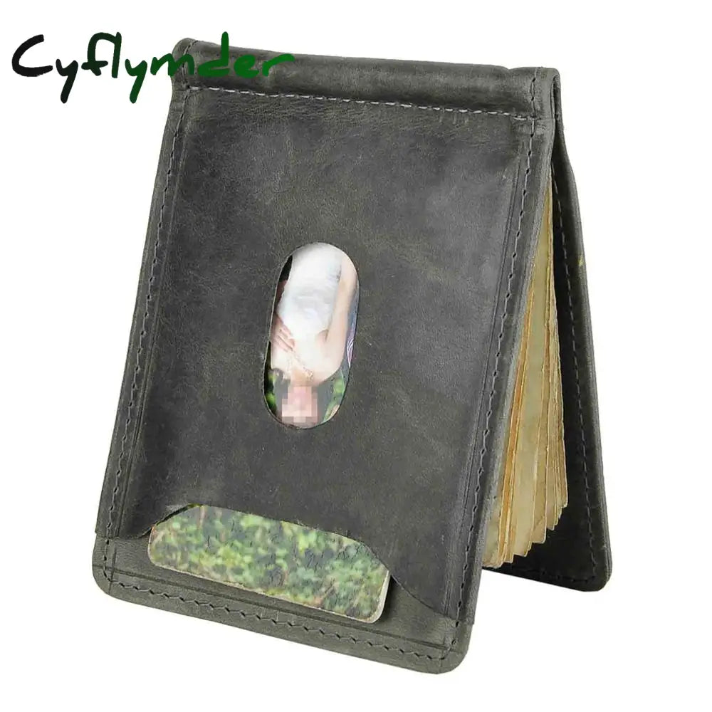 Cyflymder Male Genuine Leather Design Fashion Slim Wallet Front Pocket Money Clip Mini Purse For