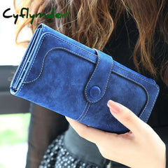 Cyflymder Many Departments Faux Suede Long Wallet Women Matte Leather Lady Purse High Quality