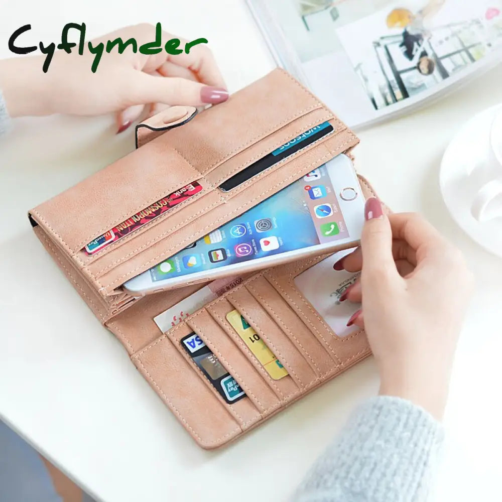 Cyflymder Many Departments Faux Suede Long Wallet Women Matte Leather Lady Purse High Quality