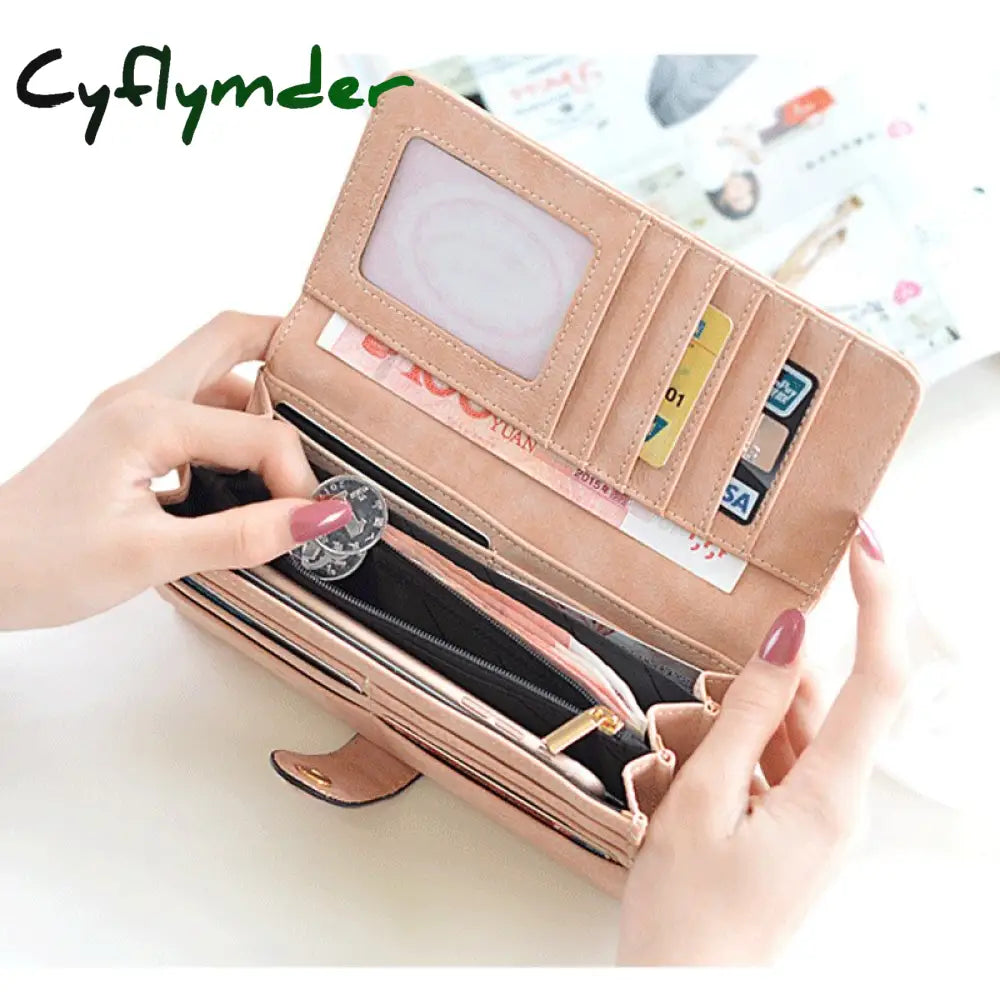 Cyflymder Many Departments Faux Suede Long Wallet Women Matte Leather Lady Purse High Quality