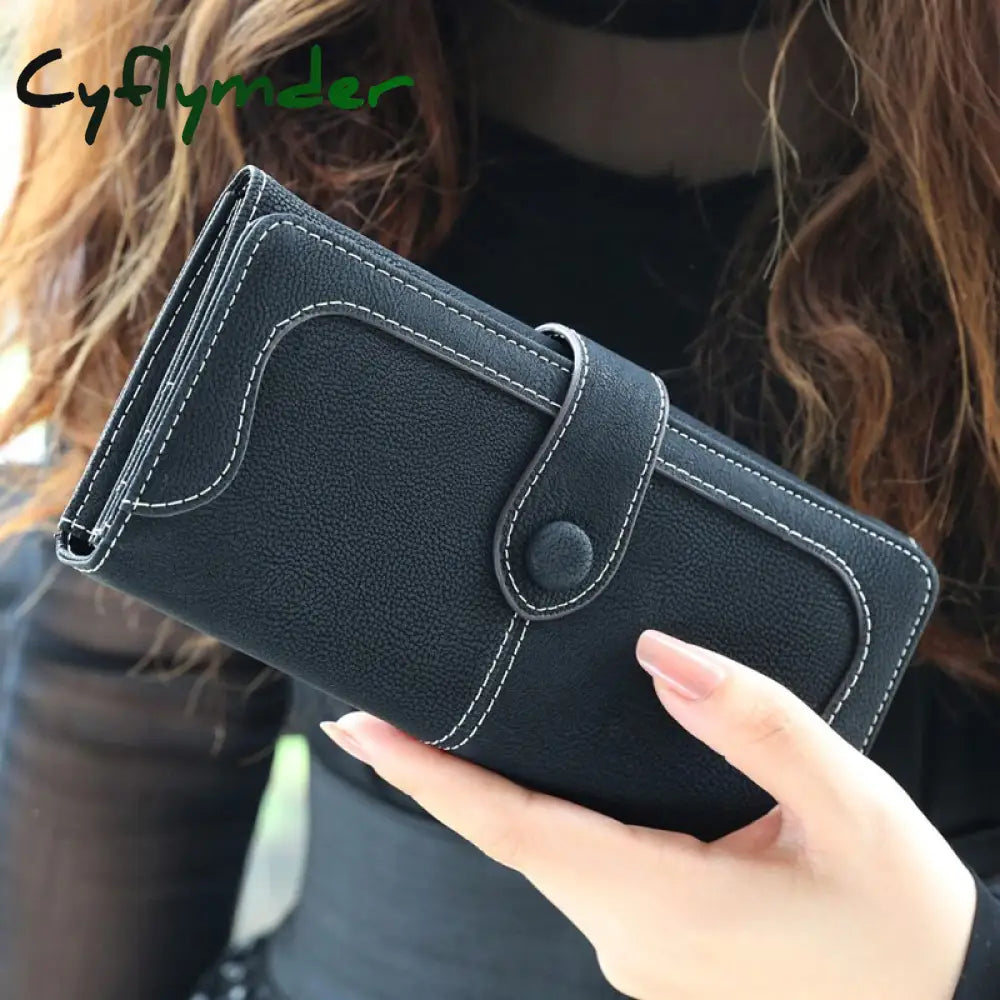 Cyflymder Many Departments Faux Suede Long Wallet Women Matte Leather Lady Purse High Quality