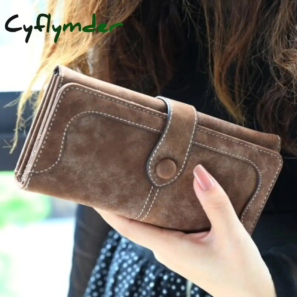 Cyflymder Many Departments Faux Suede Long Wallet Women Matte Leather Lady Purse High Quality