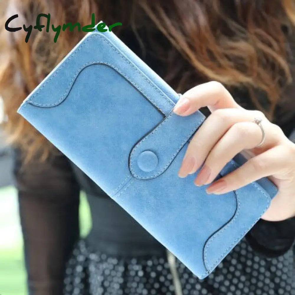 Cyflymder Many Departments Faux Suede Long Wallet Women Matte Leather Lady Purse High Quality