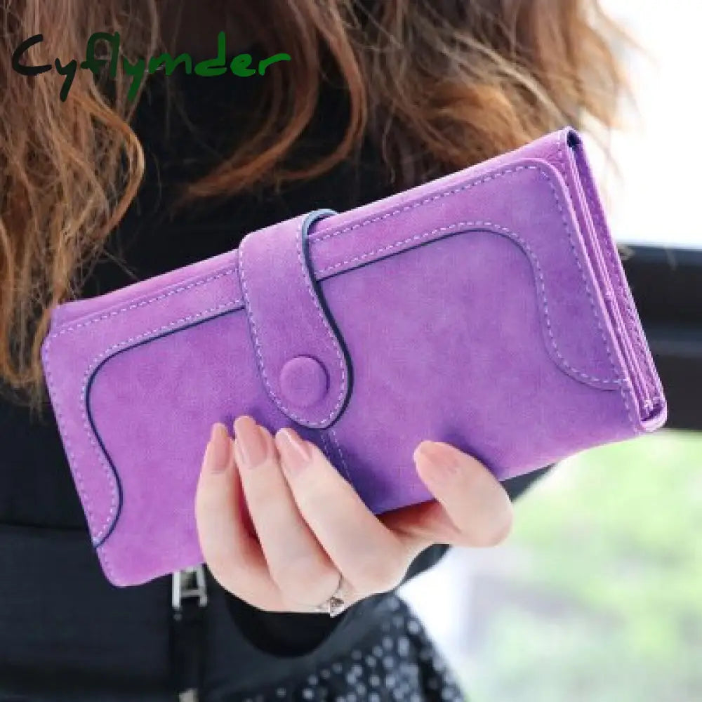 Cyflymder Many Departments Faux Suede Long Wallet Women Matte Leather Lady Purse High Quality