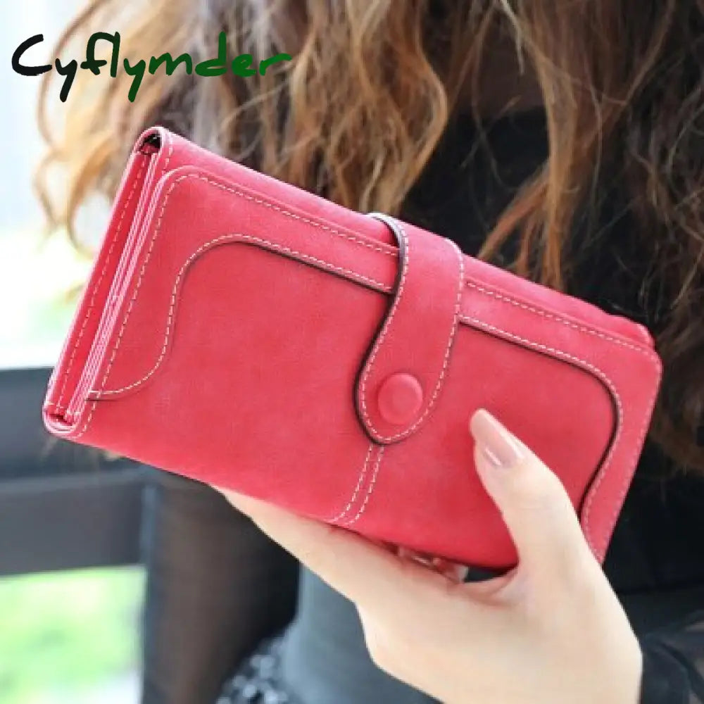 Cyflymder Many Departments Faux Suede Long Wallet Women Matte Leather Lady Purse High Quality